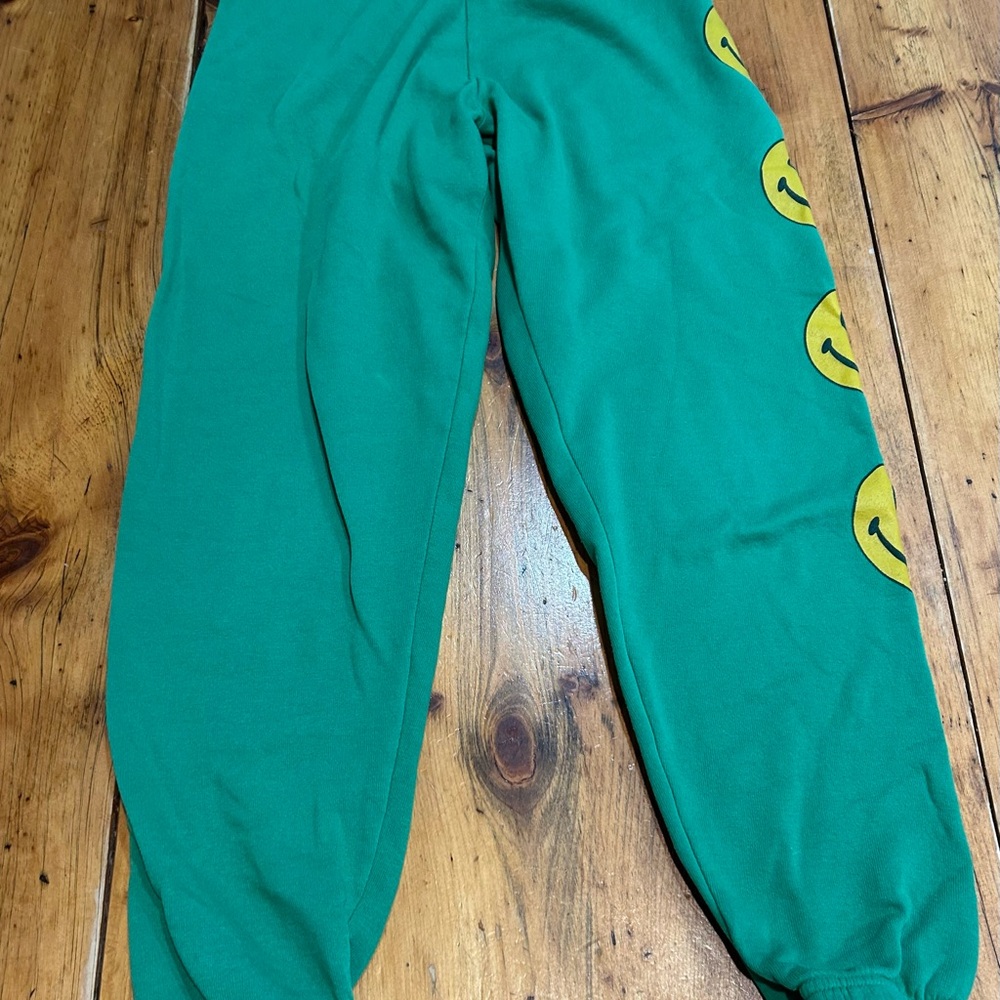 Aviator Nation Green Joggers with Yellow Smiley Accents